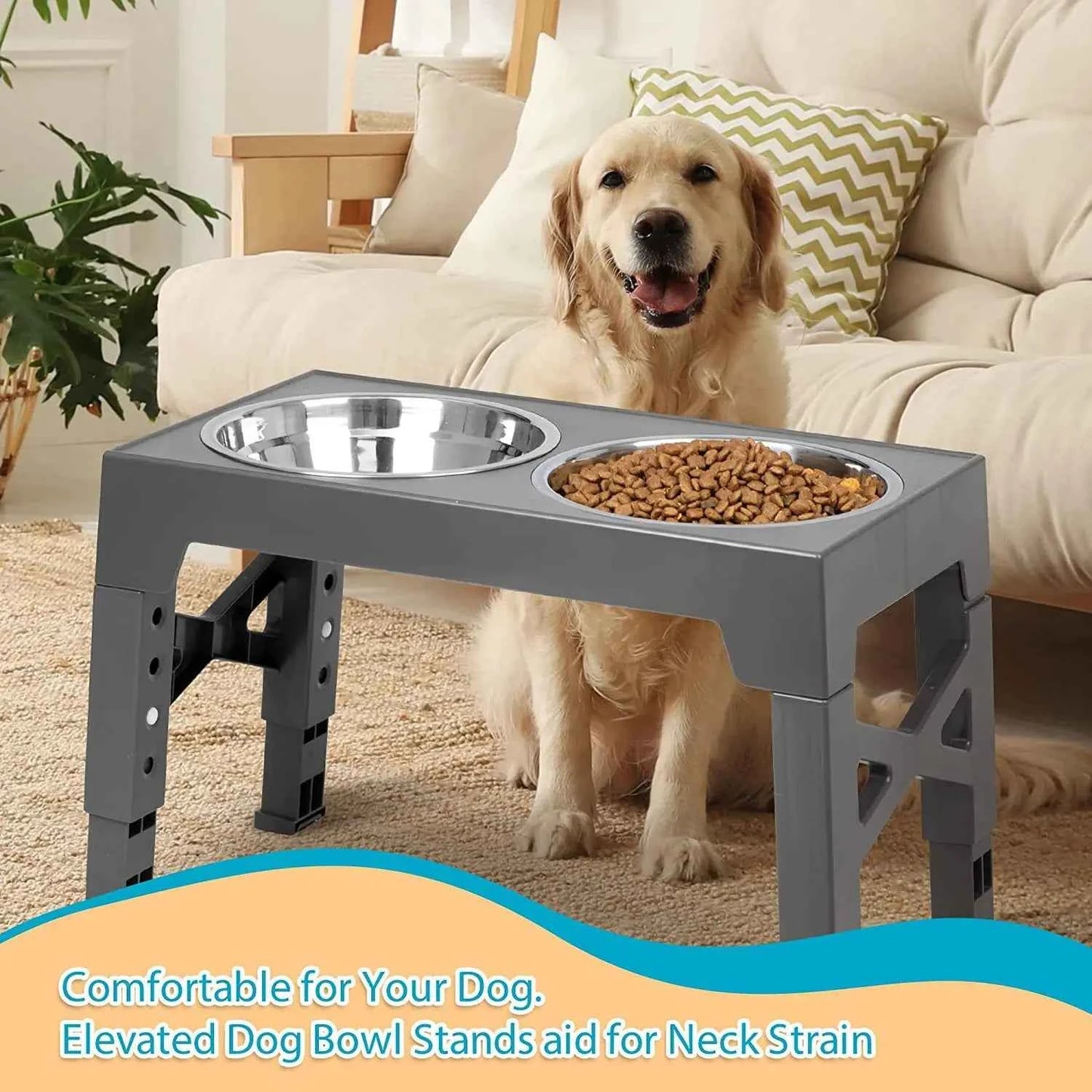 Elevated Pet Feeder Adjustable Height