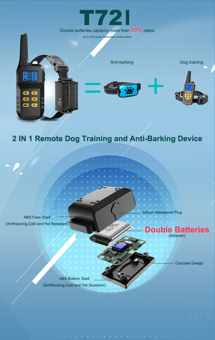 Astko T721 2-in-1 Dog Training Collar (Manual Training + Auto Bark Control) (NO SHOCK)