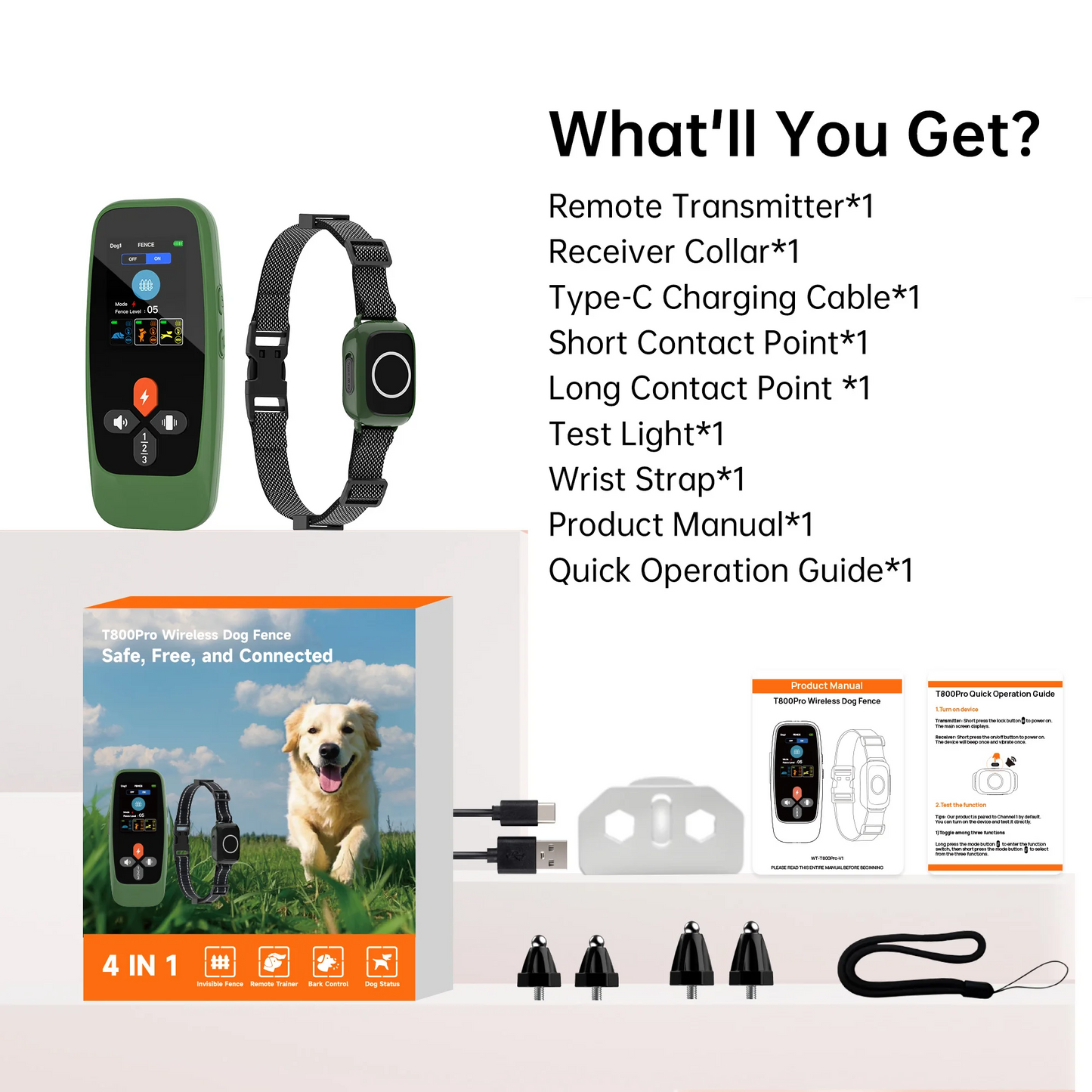 Astko T800 Pro 4-in-1 Dog Training Collar with Portable Wireless Fence System