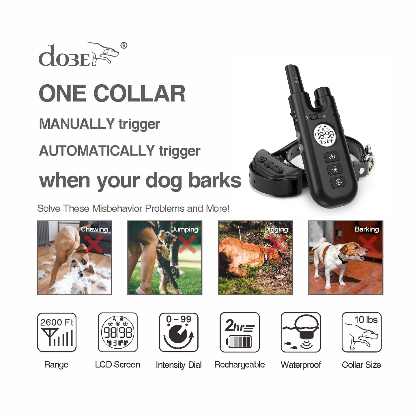 2-in-1 Automatic and Manual Remote-Controlled Dog Training and Bark Collar (800 meters)