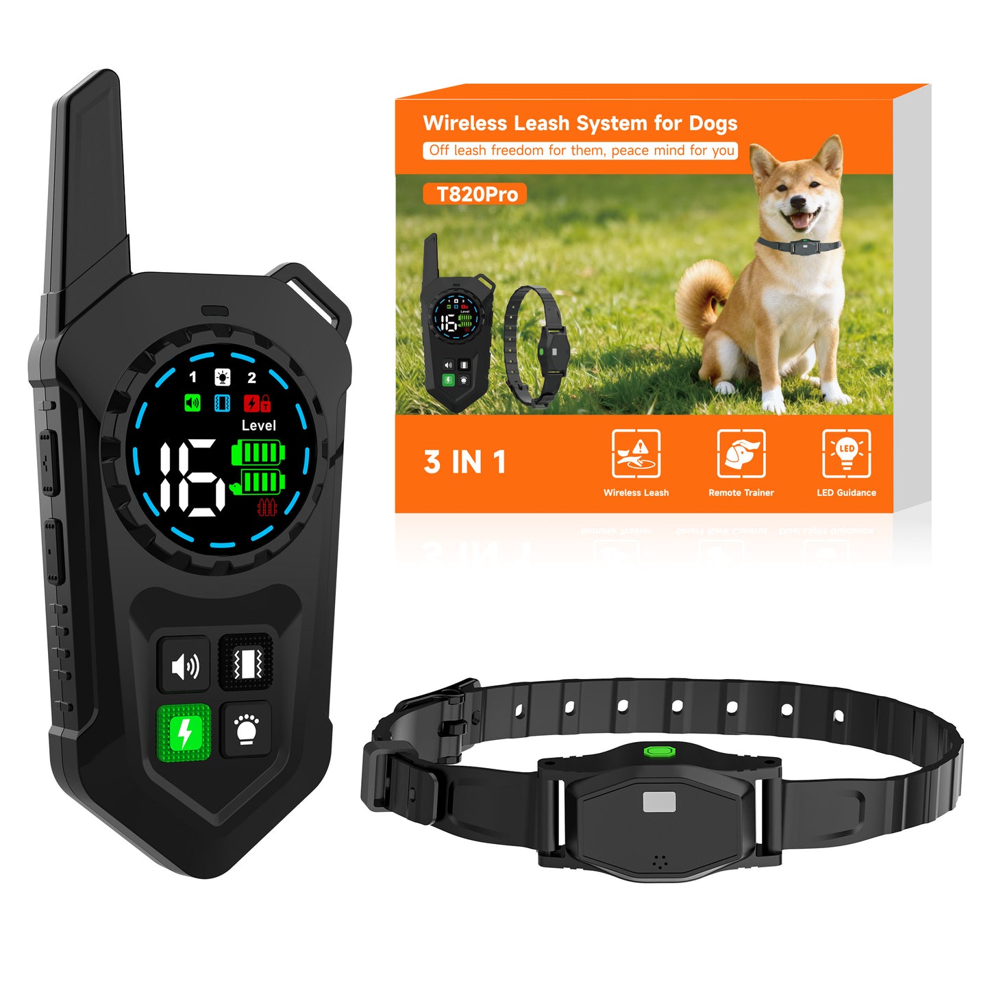 Astko T820-PRO Premium 3‑in‑1 Dog Training collar with wireless dog fence