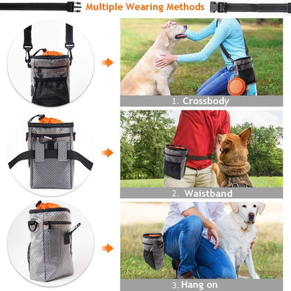 Portable Pet Treat Bag with Adjustable Waist Belt and Multi-function Features