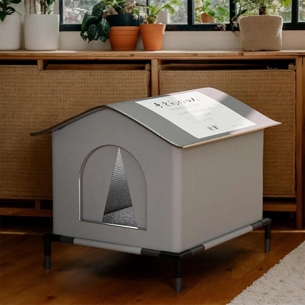 Outdoor Waterproof Cat House with Mat – Foldable Winter Shelter for Cats & Small Dogs