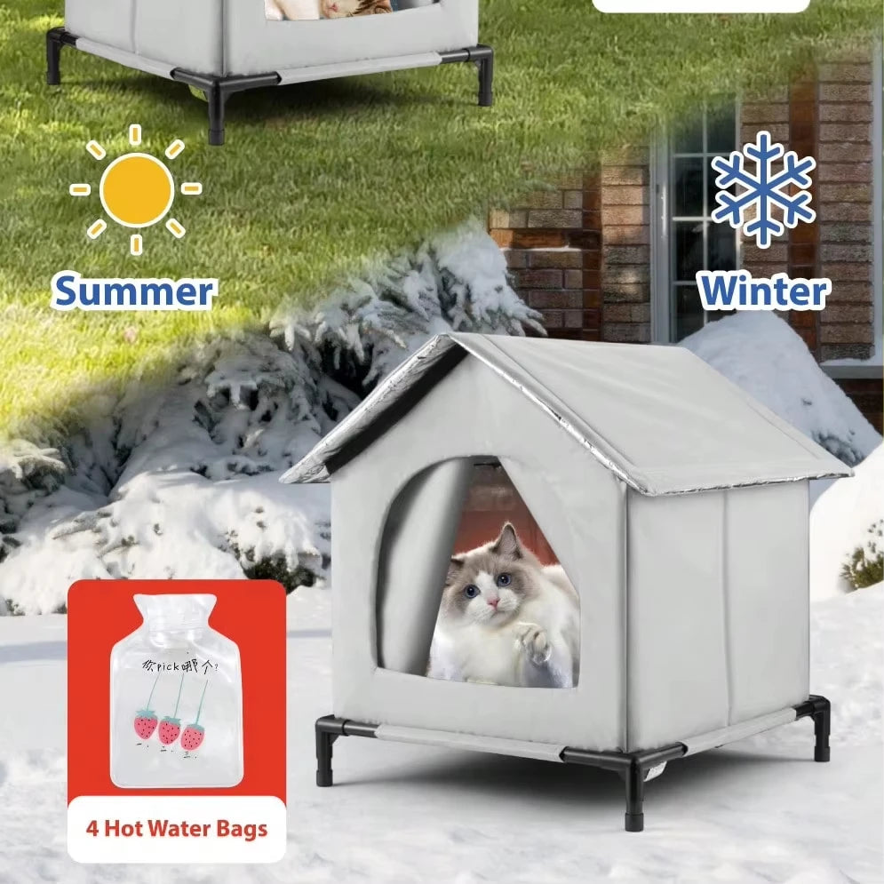 Outdoor Waterproof Cat House with Mat – Foldable Winter Shelter for Cats & Small Dogs