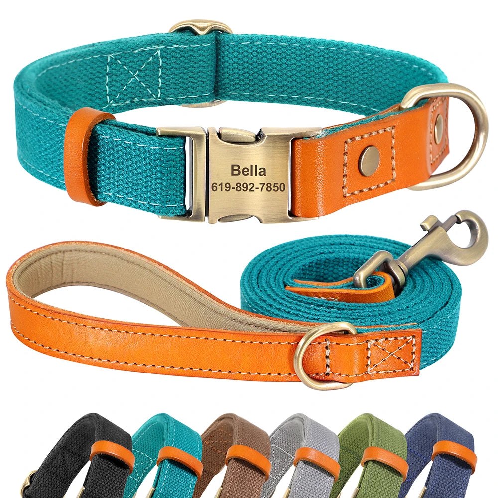 Personalised Nylon Custom Dog Puppy Collar Leash Set