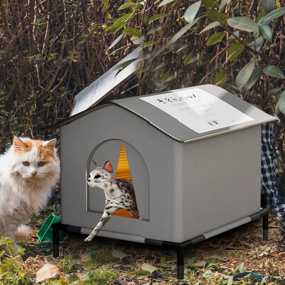 Outdoor Waterproof Cat House with Mat – Foldable Winter Shelter for Cats & Small Dogs