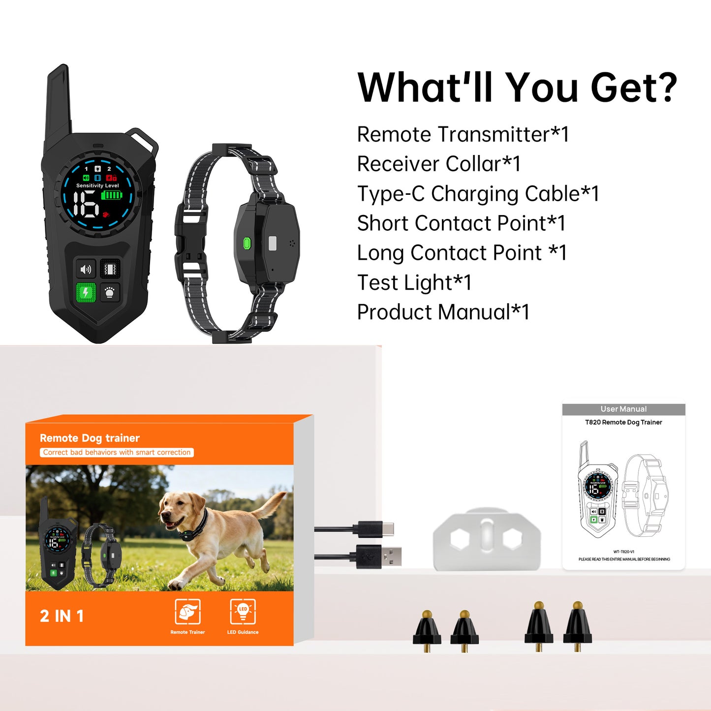Astko T820 3‑in‑1 Remote Dog Trainer with Bark Control